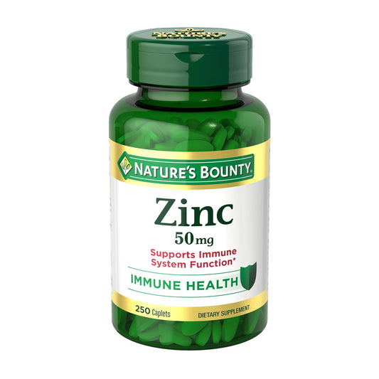 Nature's Bounty Zinc 50 mg, complément alimentaire antioxydant et de soutien immunitaire, favorise la santé de la peau 250 comprimés