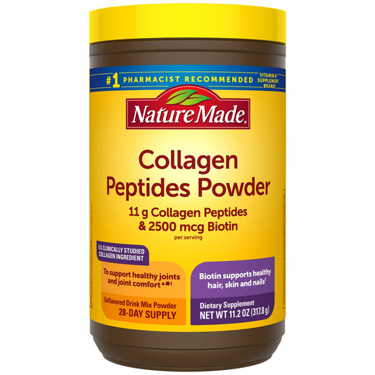 Nature Made Collagen Peptides Powder Type 1 and 3, Joint Support Collagen Powder Unflavored, Sugar Free, Keto Friendly with Biotin for Hair, Skin & Nails Support, 11.2 oz, 28 Day Supply