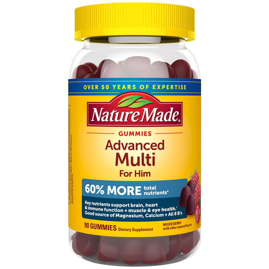 Nature Made Advanced Multivitamin Gummies for Him with Magnesium Citrate, Calcium & All 8 B Vitamins, Multivitamin for Men, 90 Gummies, 30 Day Supply