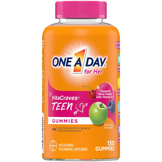 One A Day Teen for Her Multivitamin Gummies, Gummy Multivitamins with Vitamin A, C, D, E and Zinc for Immune Health Support, Physical Energy & more, 150 Count