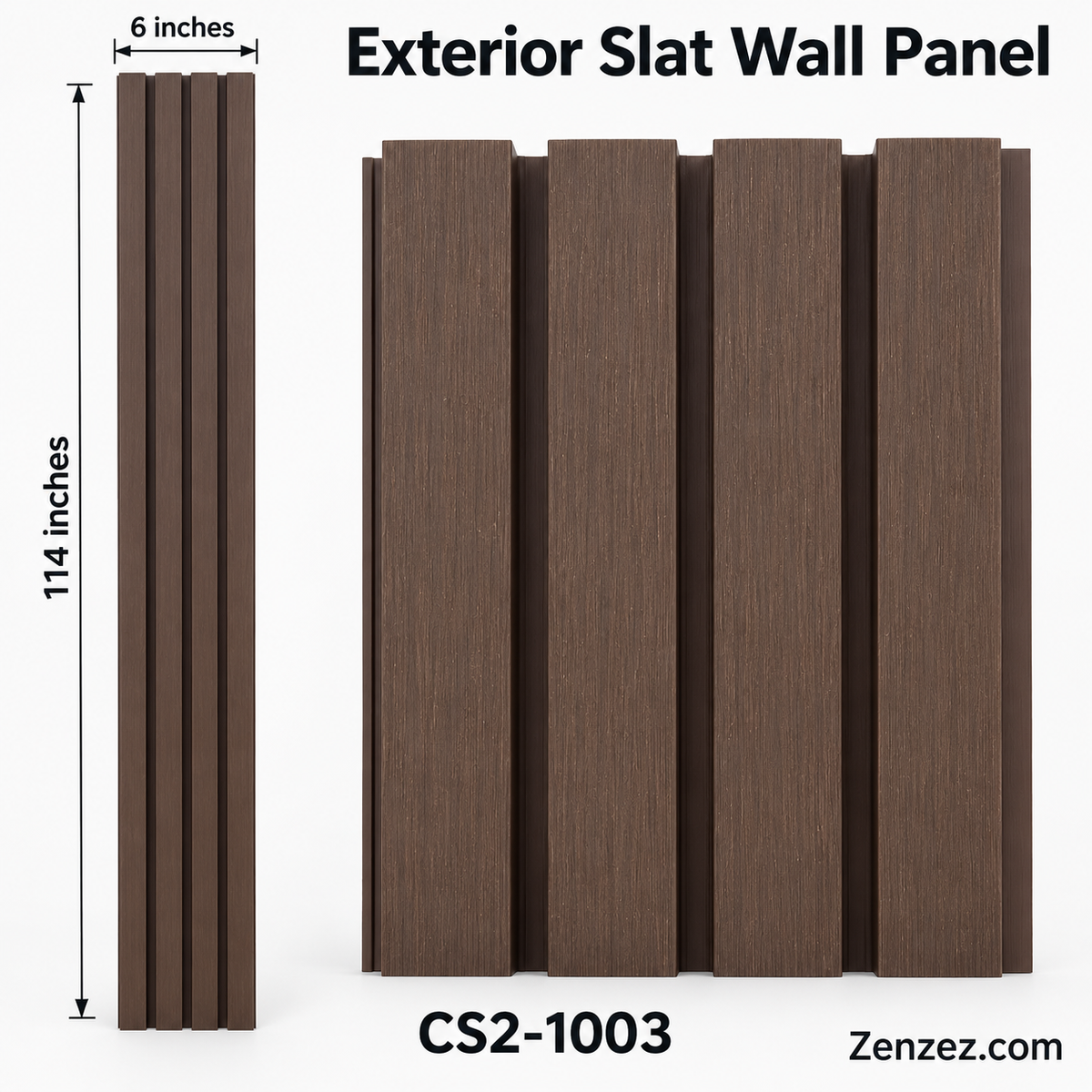 WALL PVC PANEL SLAT (SIDING) 6X114 INCHES = 6 INCHES X 9.5 FEET EXTERIOR USE MODEL CS2-1003