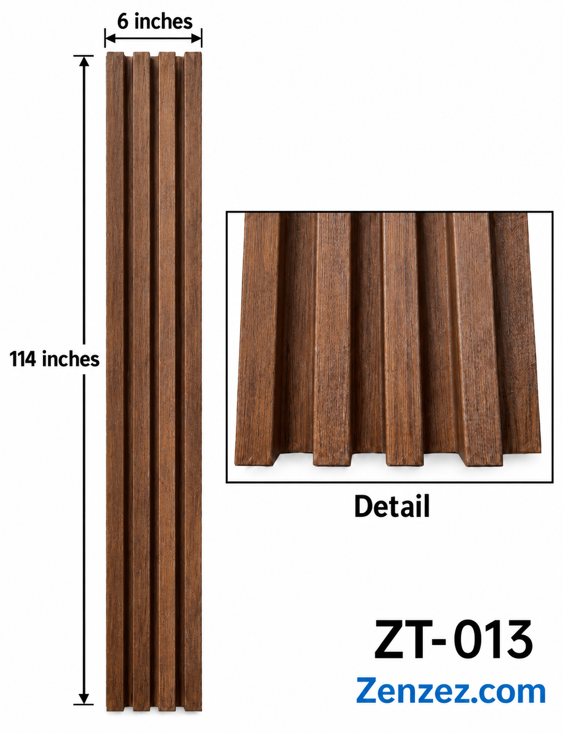 WALL PVC PANEL SLAT 6X114 INCHES = 6 INCHES X 9.5 FEET INTERIOR USE MODEL ZT-013