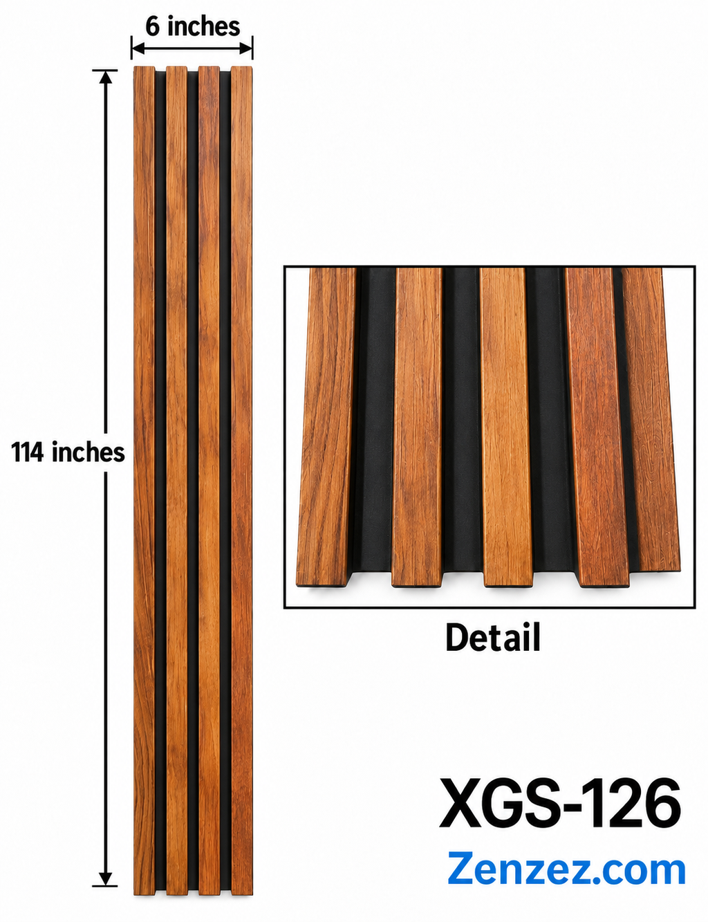 WALL PVC PANEL SLAT 6X114 INCHES = 6 INCHES X 9.5 FEET INTERIOR USE MODEL XGS-126
