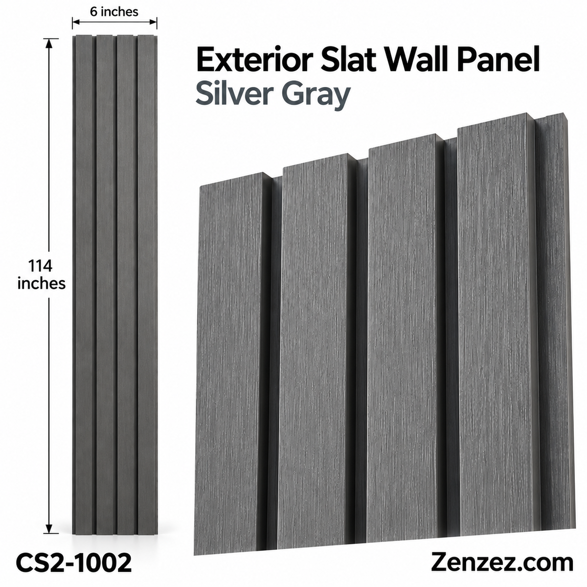 WALL PVC PANEL SLAT (SIDING) 6X114 INCHES = 6 INCHES X 9.5 FEET EXTERIOR USE MODEL CS2-1002